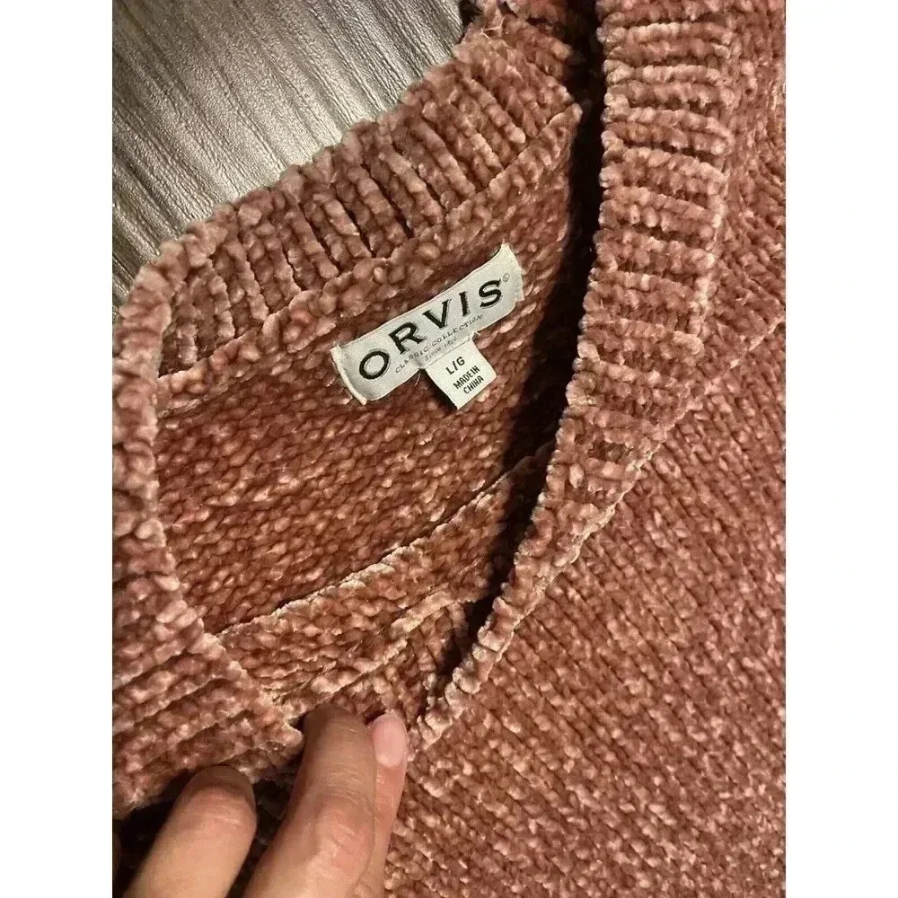 Orvis Womans Chenille Crewneck Pullover Super Soft Sweater Pink‎ Large